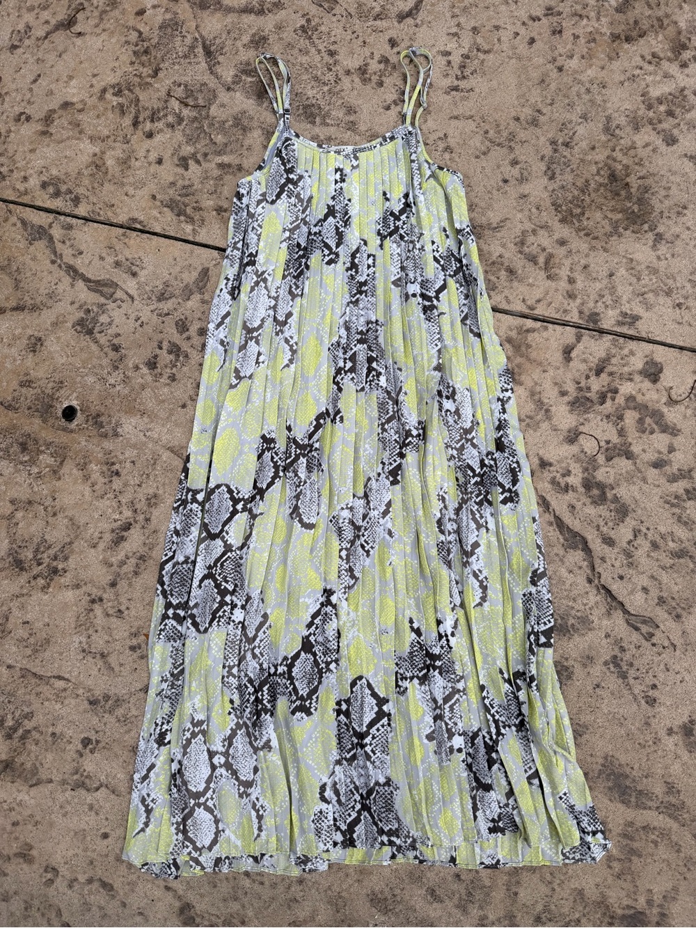 Dex Yellow Black White Snake-Print Pleated Mini Dress